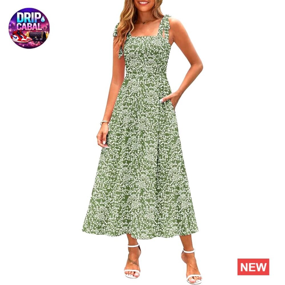 Spaghetti Strap Floral Maxi Dress with Pockets Smocked Back Polyester Blend